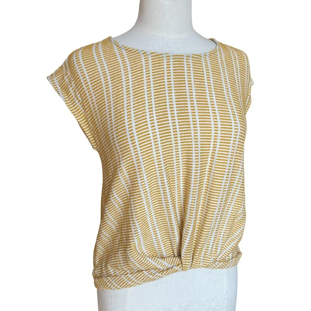 Anthropologie W5 Mustard Cream Striped Twist Bottom Beachy Summer Top Blouse-L